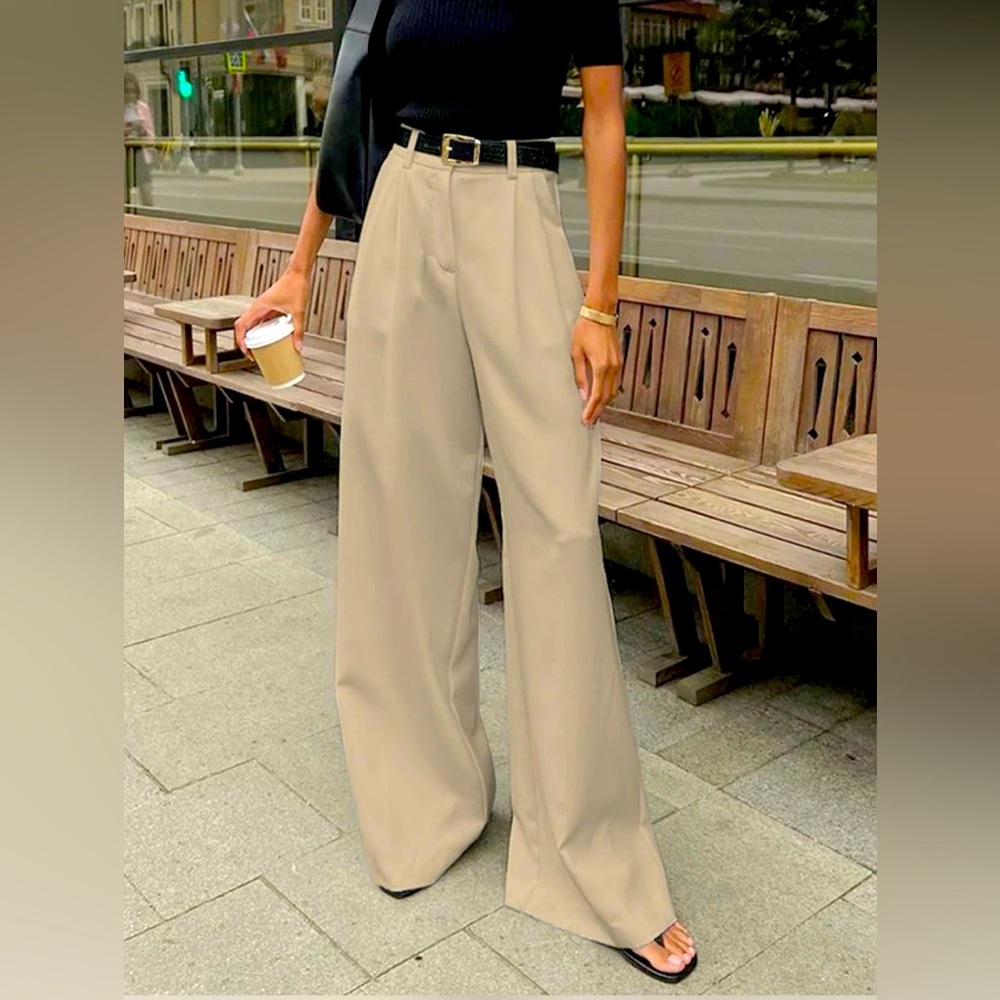 Khaki Wide Leg Pants, Without Belt, NWT, Size 2